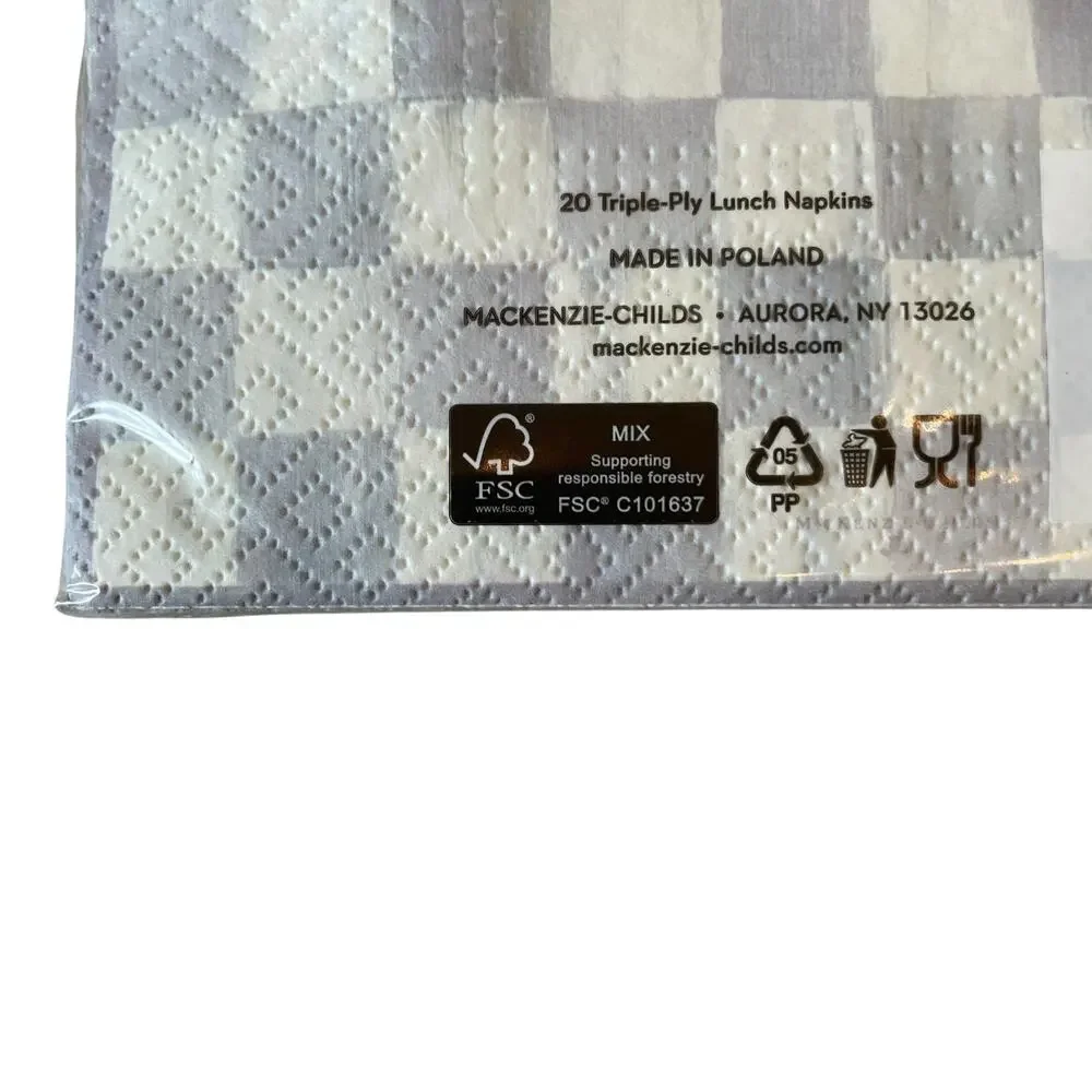 Mackenzie-Childs Sterling Check 20pc Luncheon Paper Napkins NEW
